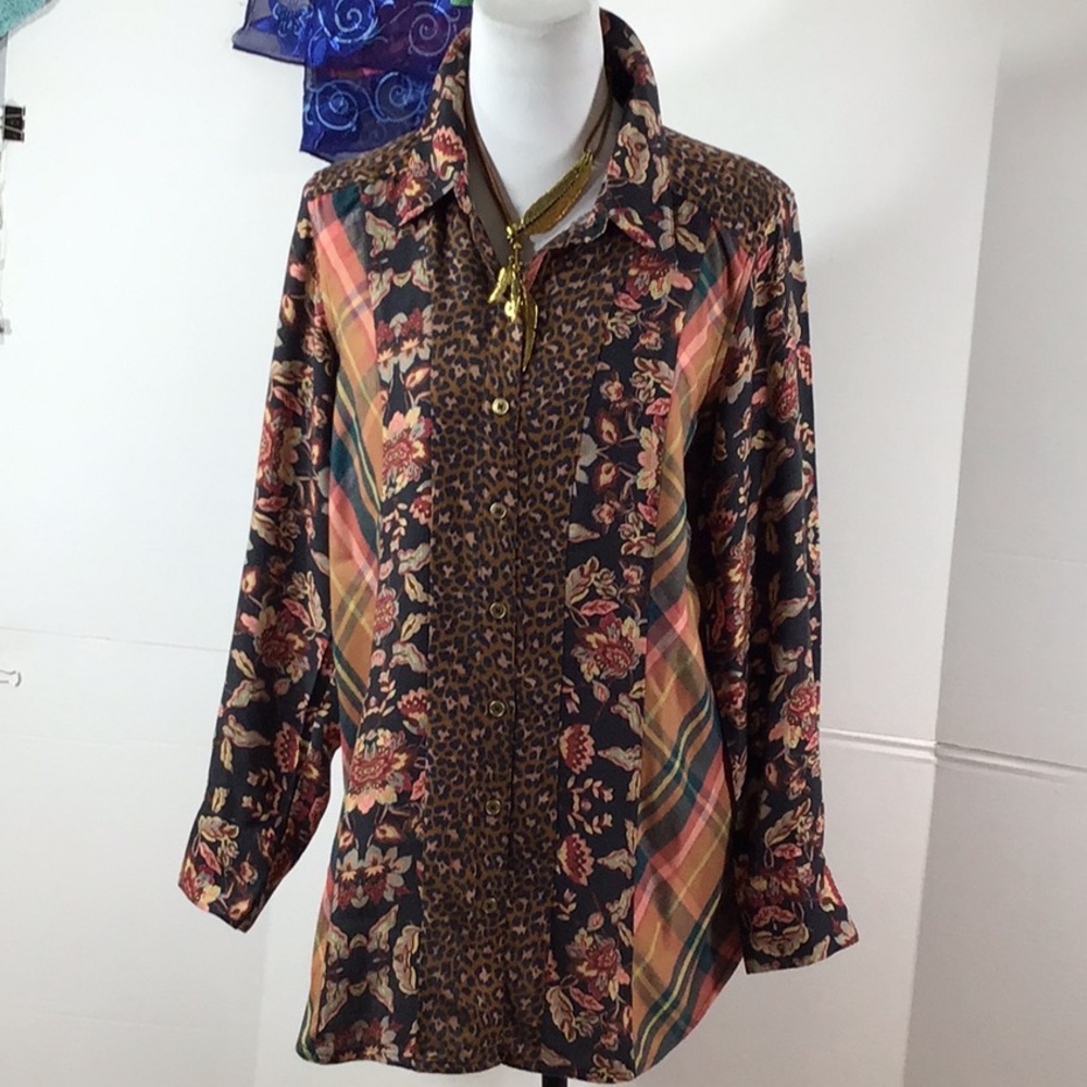 Soft Surroundings mixed pattern button tunic blouse S NWT